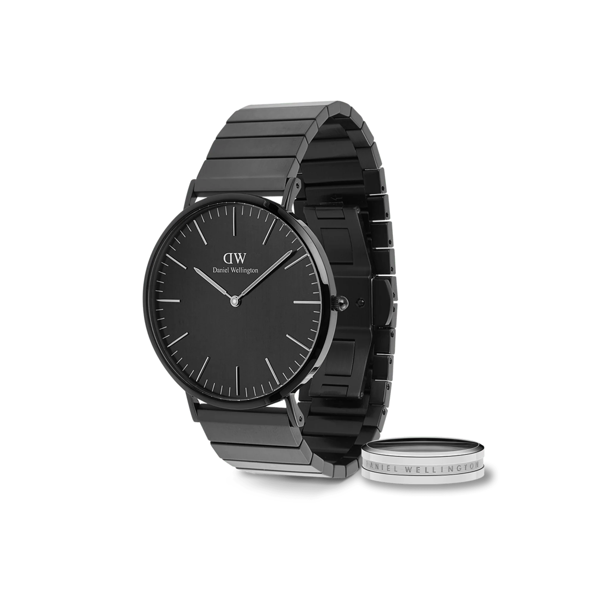 Classic Piano Link Onyx Unitone & Elan Ring Silver Set
