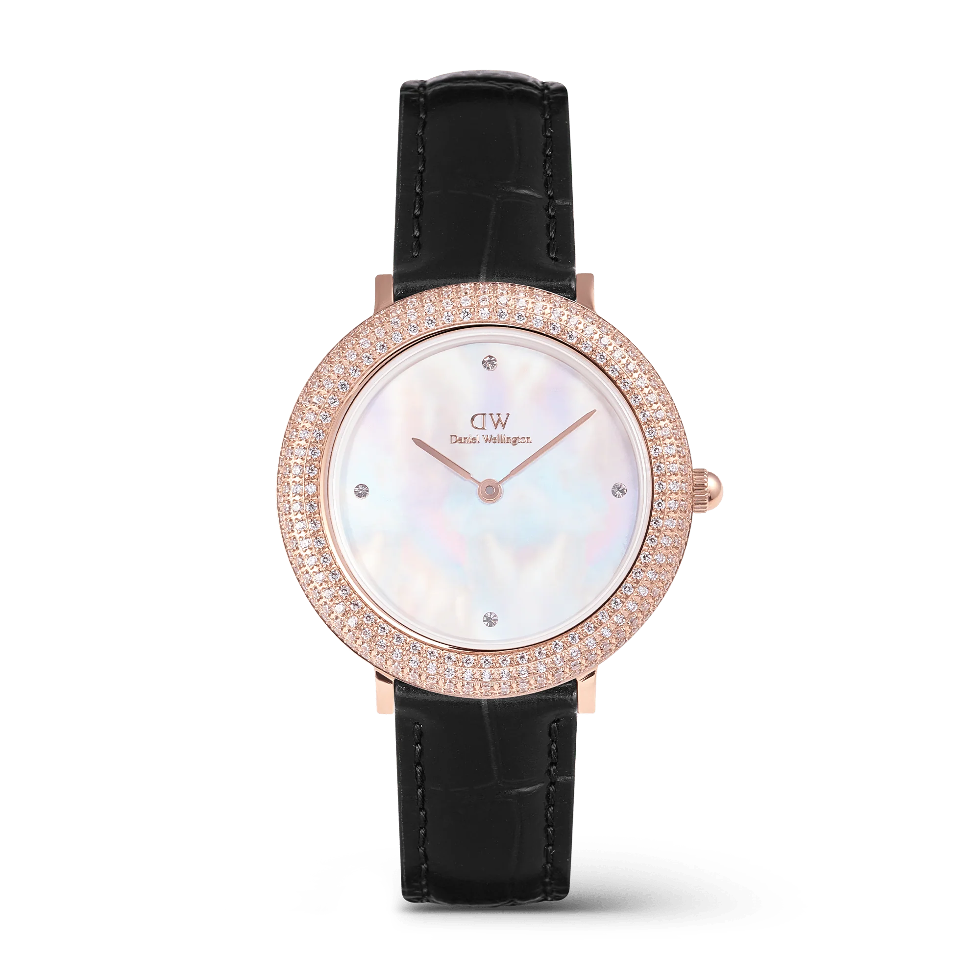 Crystalline Bezel Black Croc Rose Gold