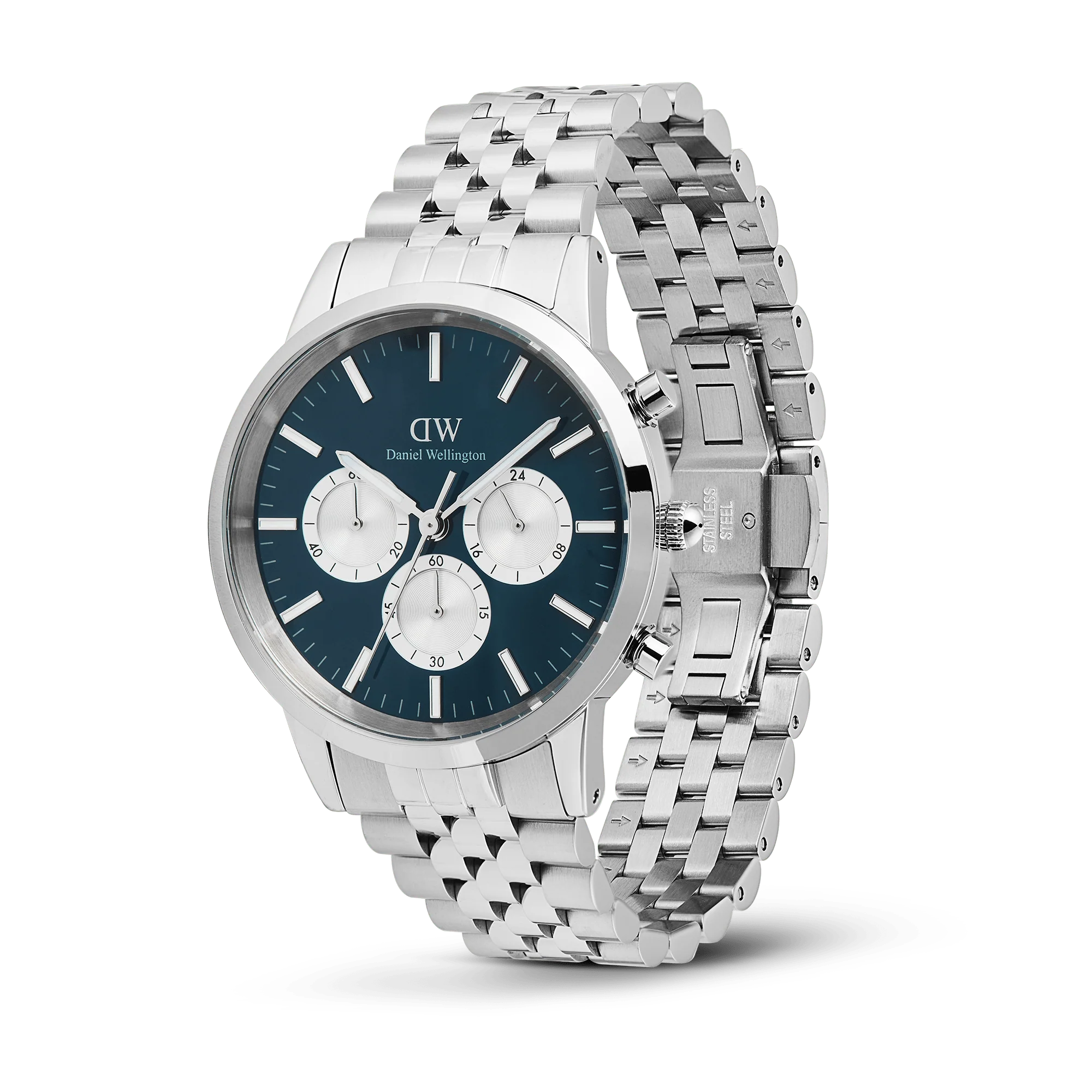 Iconic Chronograph Panda + Ellipse Cuban Chain Bracelet Silver Set - Image 3
