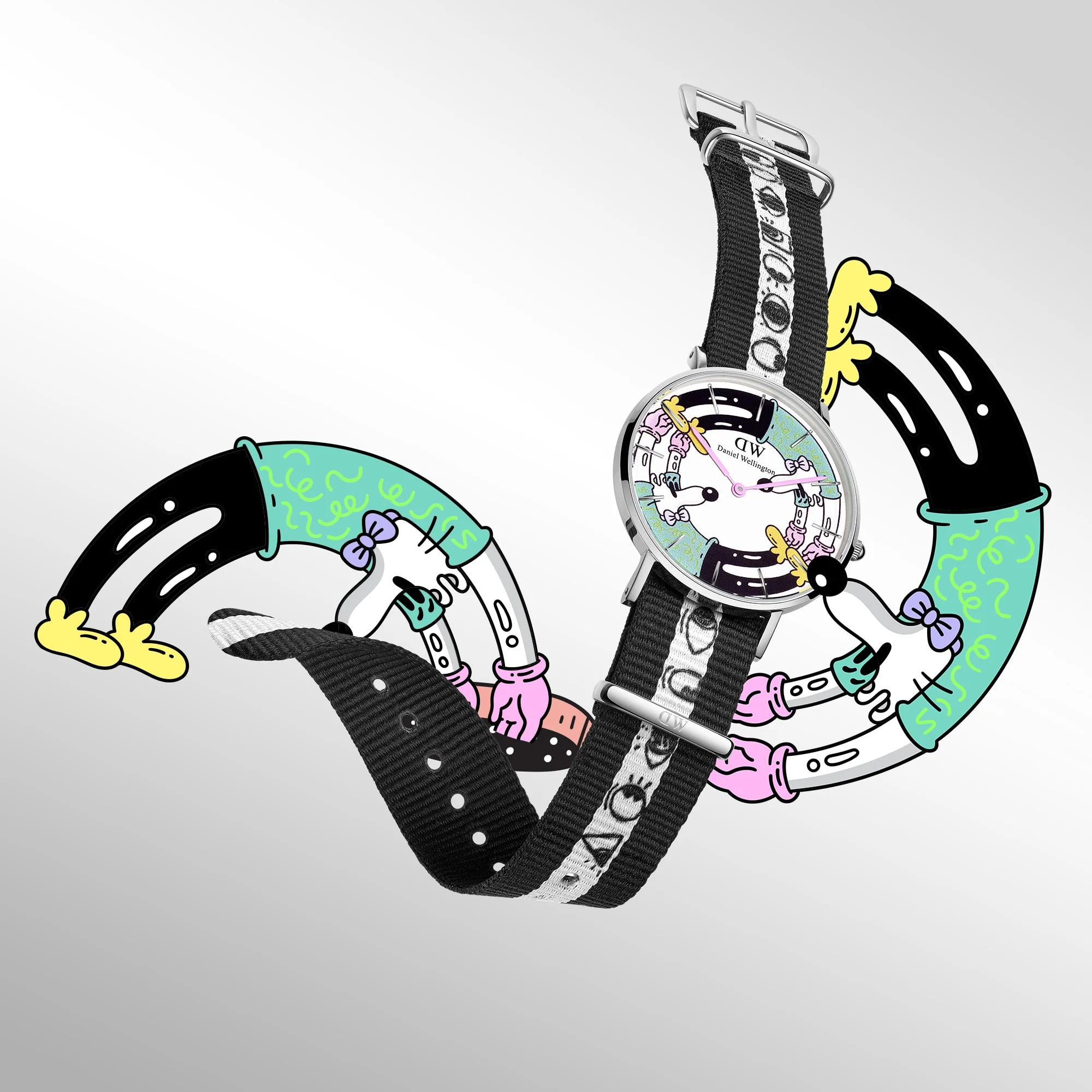 Steven Harrington x DW SET: NATO Multicolor Printed Dial & Strap Silver - Image 3